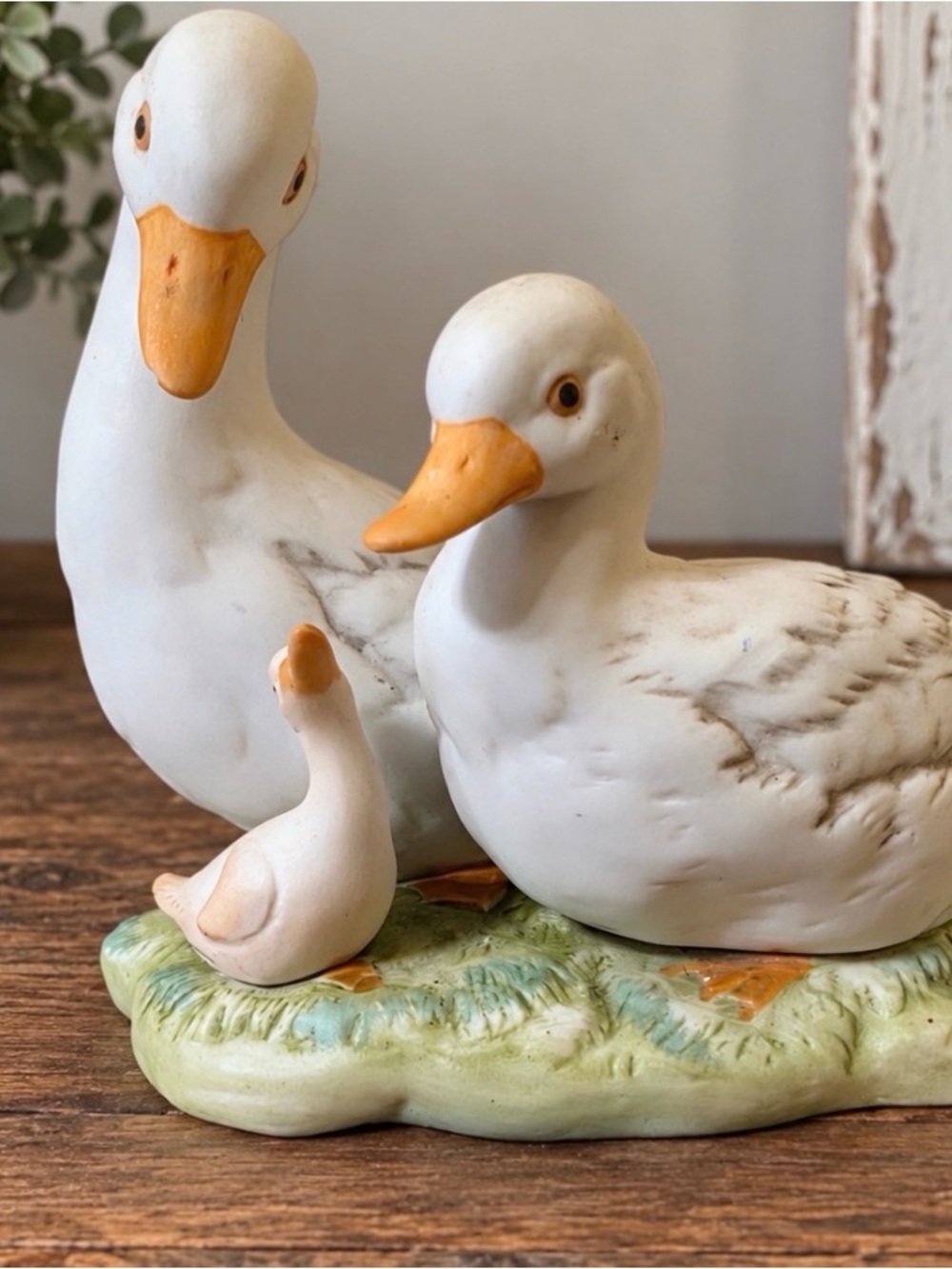 Home Interiors White & Orange Ceramic Duck Family Sculpture